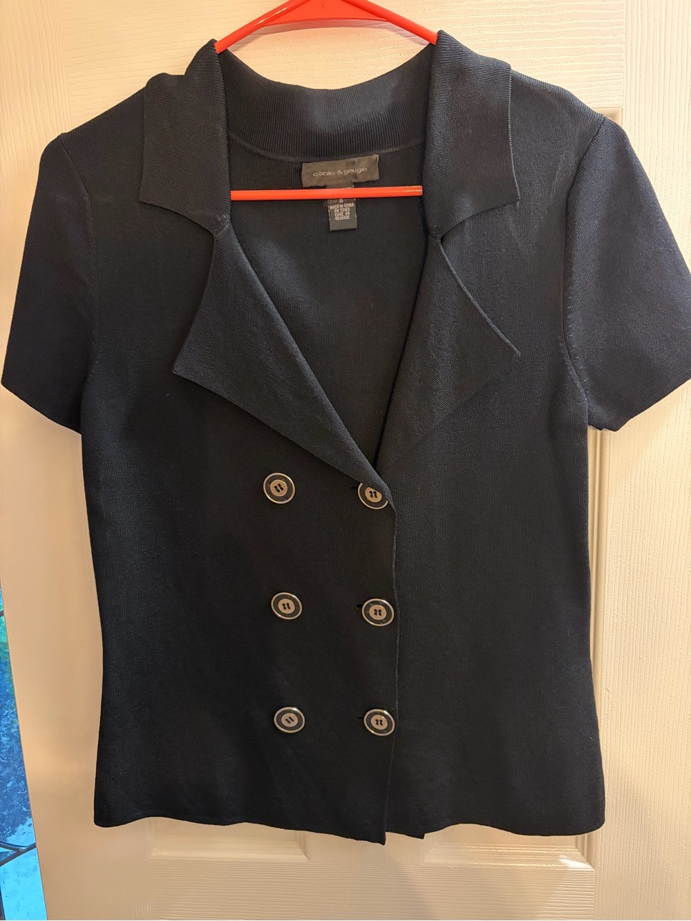 Cable & Gauge Black Short-Sleeve Double-Breasted Knit Blazer